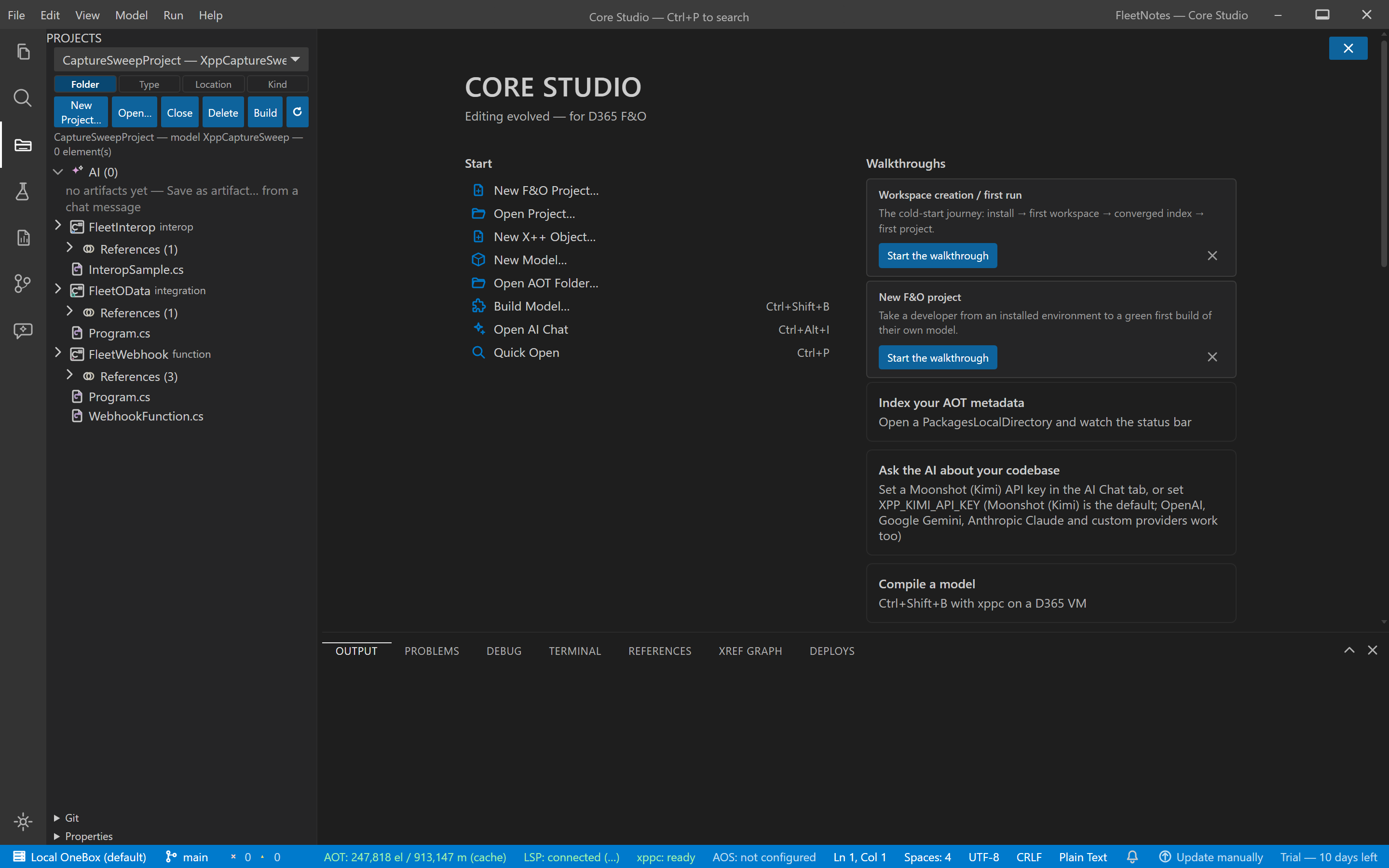 The Projects pane showing a C# companion subtree beside X++ elements