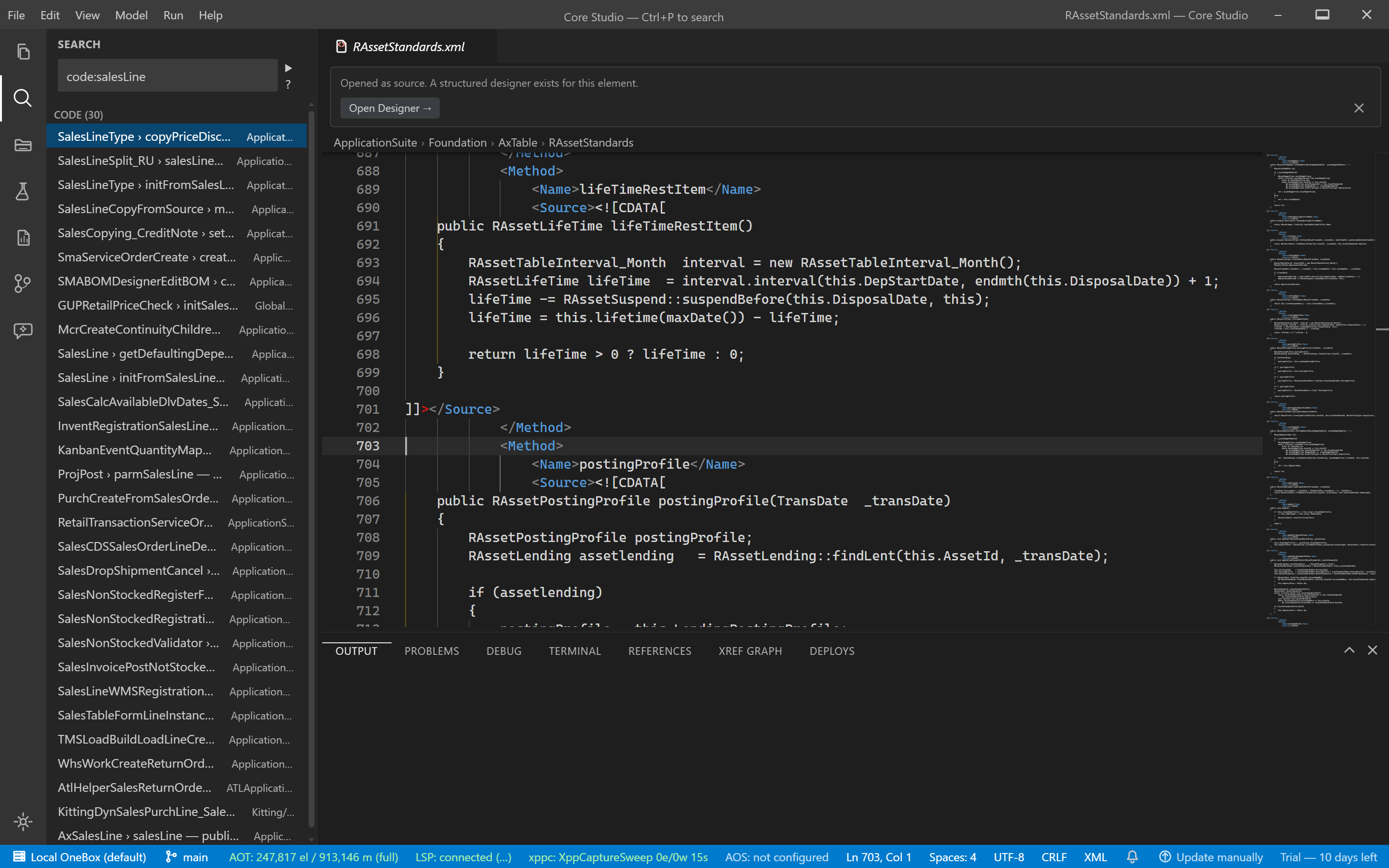 Global search results showing source matches with code snippets