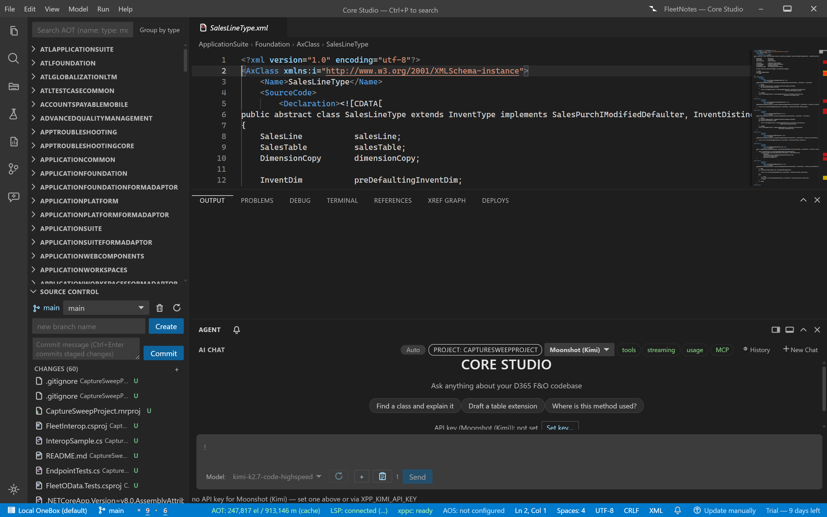 The Core Studio workbench on the real estate with a class open in the X++ editor