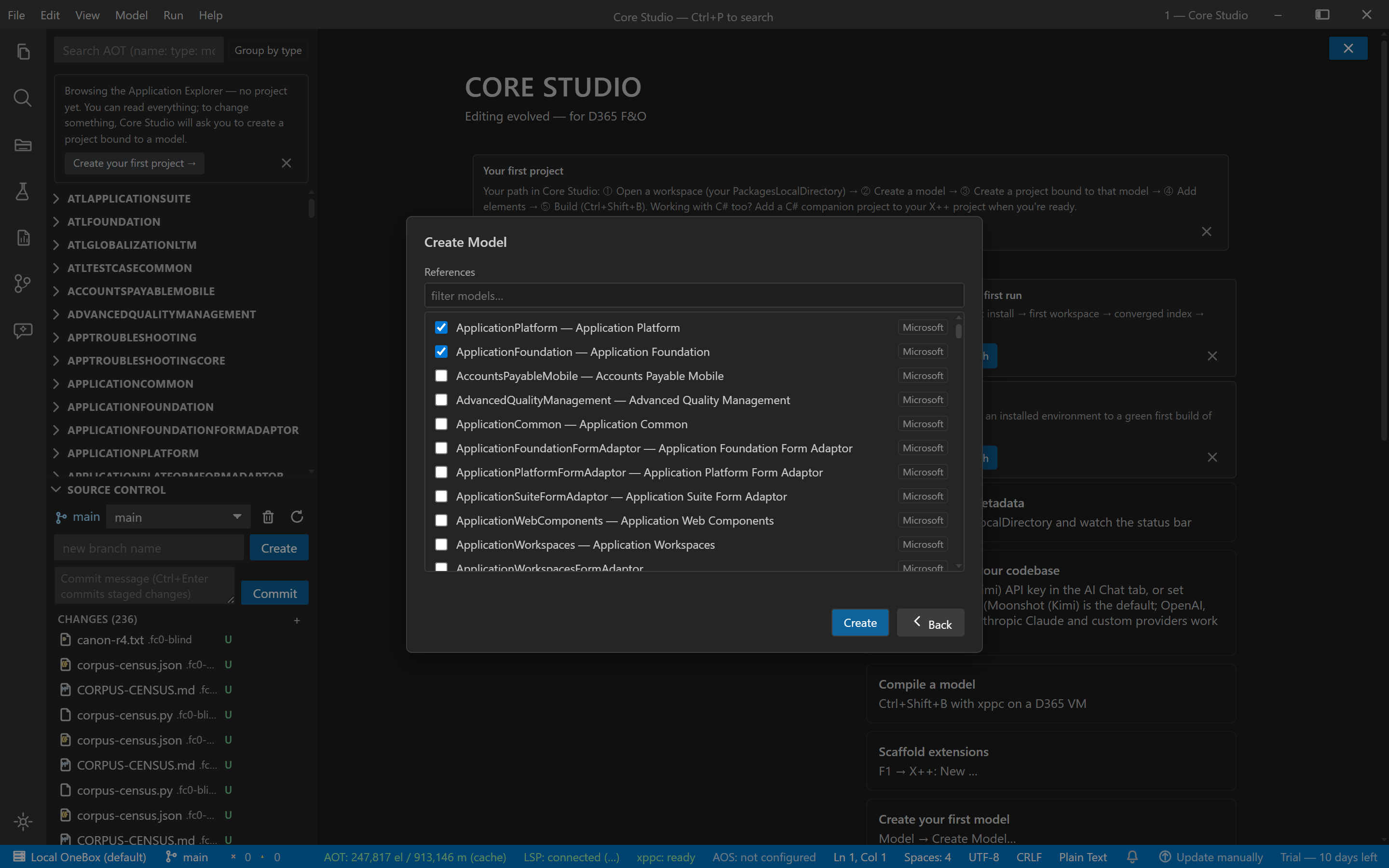The create-model dialog's reference-selection step with models checked